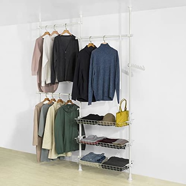 Rootz Teleskopgarderob Organizer-Hängande skena-Kläder Rack-Förvaringshyllor