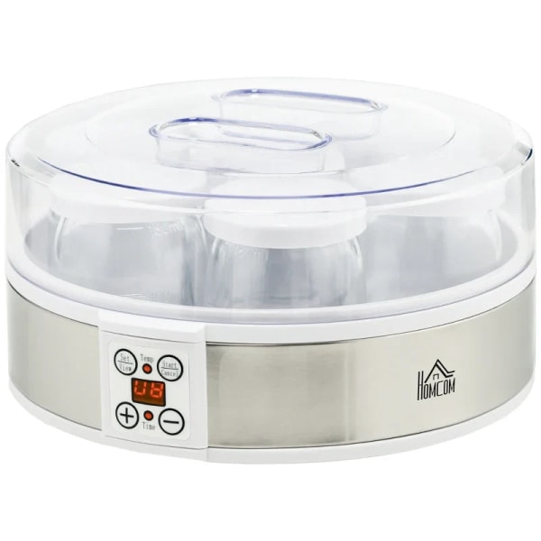 Rootz Yoghurt Maker - Yoghurtmaskin - Köksmaskiner - Inklusive 7 glas - Rostfritt stål - Silver + Vit - 24 cm x 24 cm x 13 cm