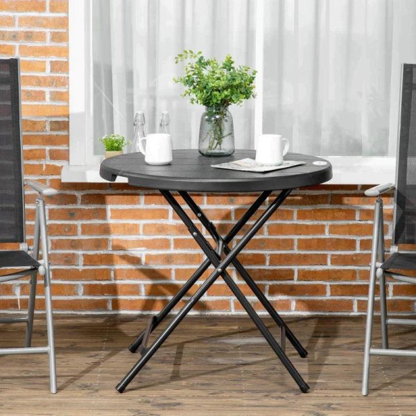 Rootz Havebord - Rundt - Sammenklappeligt - Til 4 personer - Trælook - Stål + Plast - Mørkegrå - 80 x 80 x 73 cm