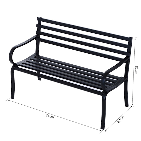 Nancy's Deltona Tuinbank - 2-Zits Bank - Buitenbank - Bankje - Metaal - Zwart - 125 x 62 x 82 cm