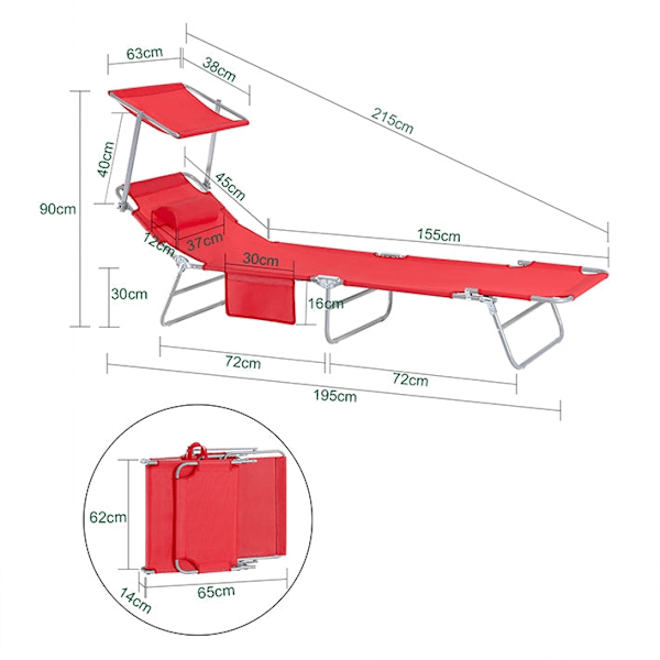 Rootz Oversized Folding Beach Chair - Liggestol - Liggende solstol - Metalstel - 195cm x 90cm x 63cm