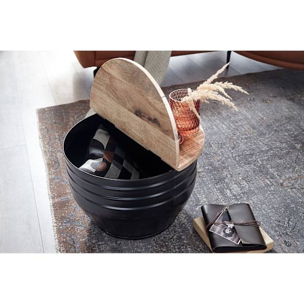 Rootz Sofabord - Opbevaringsplads - Sofabord - Sidebord - Rundt - Sort - Brun - Mangotræ - Metal - 60 x 60 x 41 cm