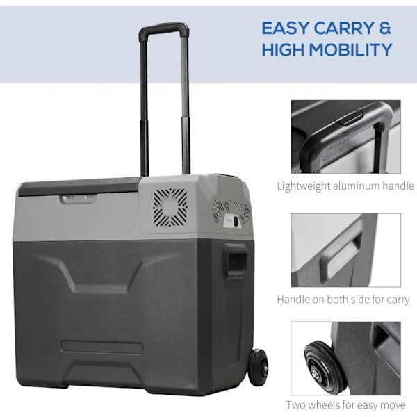 Rootz bilkøleskab - Køleboks - Touch Display - 2 hjul - Teleskophåndtag - Bilkøleskab - Aluminiumsplastik - Grå - 58,6L x 37,8W x 54,5H cm