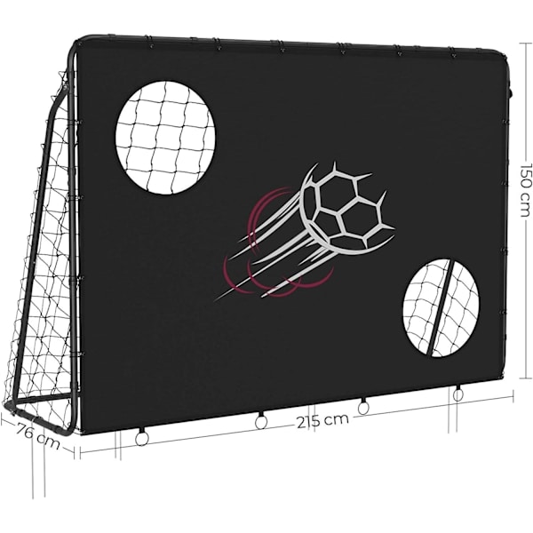 Rootz jalkapallomaali - Rauta - Helppo pystyttää ja irrottaa - Musta - 215 x 76 x 150 cm