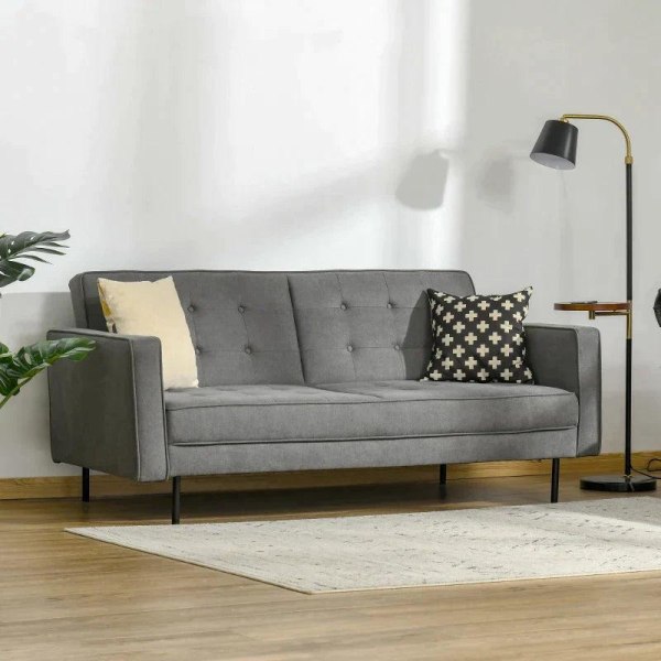 Rootz Bäddsoffa - 3-sits bäddsoffa - Bomullstyg - MDF - Skum - Hem - Vardagsrum - Grå - 187 cm x 91 cm x 85 cm