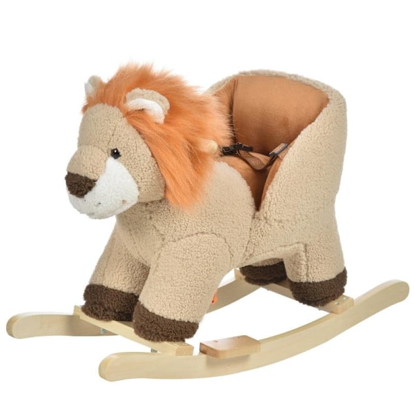 Rootz Children's Rocking Horse - Baby Rocking Animal - Toddlers Plush - Lion Cry Toy Handles - Brown - 68 x 35 x 50 cm