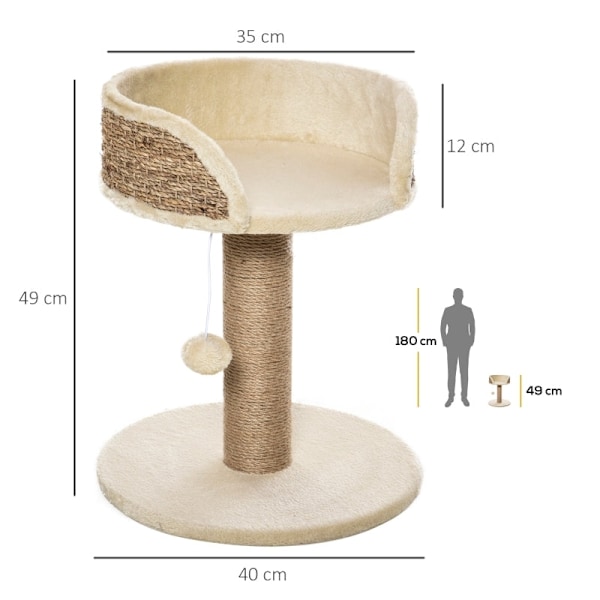 Rootz PawHut skrapstolpe Kattsäng - Kattsäng - Feline Play Station - Ultimate Comfort - Högsäkerhetsvägg - Slitstark juteskrapstolpe - 40cm x 40cm x 4