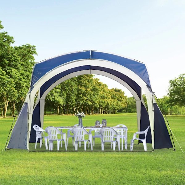 Rootz 6-8 personers kupoltält - Gazebo - Skydd mot sol och duggregn - Polyester - Blå + Grå - 3,5 x 3,5 x 2,22 m