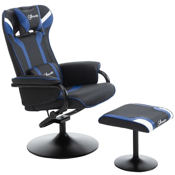 Rootz Relaxation Chair - Fotpall - Inklusive Nackstöd - Svankkudde - Ryggstöd Justerbart - Plast+stål - Mörkgrå + Blå - 67W x 82,5D x 103H cm