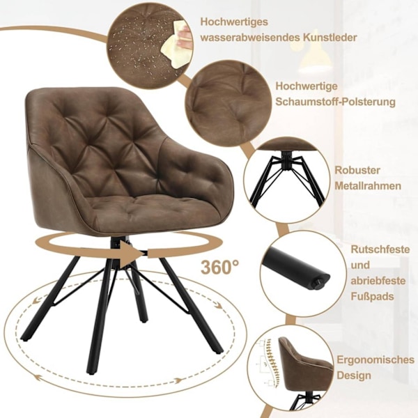 Rootz matstol - köksstol - snurrstol - konstläder - 57,5 ​​cm x 82,5 cm x 53 cm