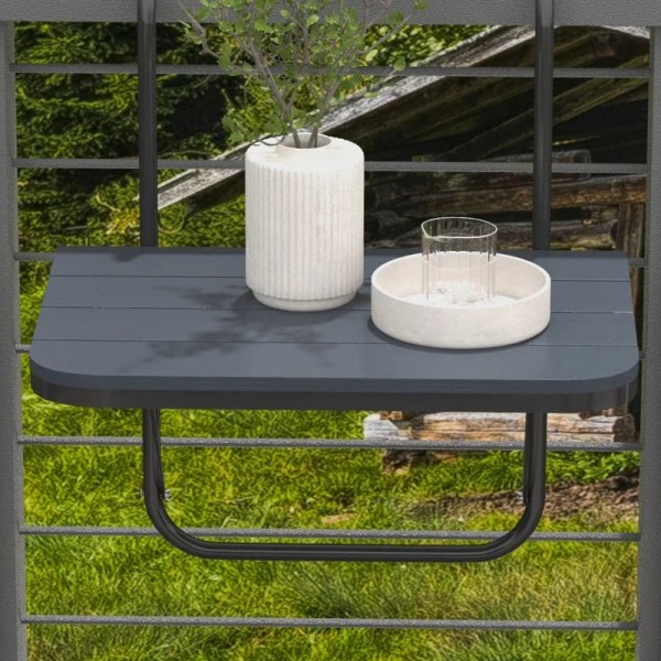 Rootz Balcony Hængebord - Havebord - Sammenklappelig - Højdejusterbar - Aluminiumsstel - Plastbordplade - Træeffekt - Sort - 60cm x 40cm x 64cm