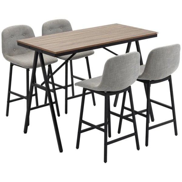 Rootz Barbord - Barstole i industrielt design - Knapsyning - Imiteret linned - Spånplade - Grå + Sort - 120cm x 60cm x 91cm
