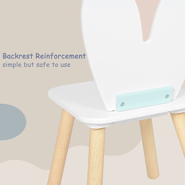 Rootz børnebord og stolesæt - Børnesædesæt - Børnemøbler - Bord med 2 stole - Kaninører Ryglæn - MDF og massivt træ - 49,5 cm x 49,5 cm x 47 cm
