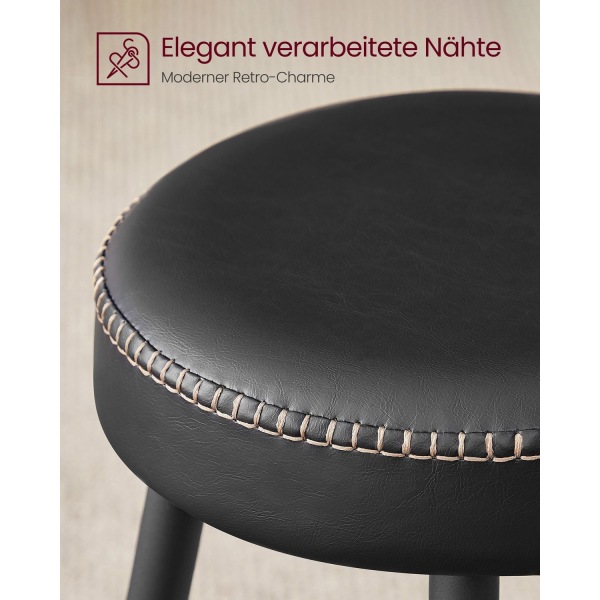Rootz 2-delt sæt barstole - Køkkenskamler - Sæder i kontrahøjde - Stålstel - Meget elastisk skum - PU syntetisk læder - Krydsfiner - 51,6 cm x 51,6 cm