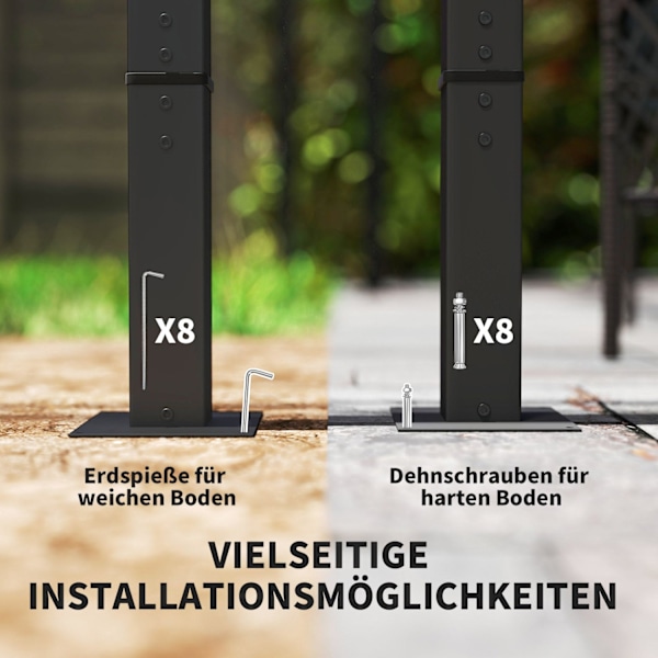 Rootz 3x3m Garden Pergola - Justerbart soltak - Metallram - UPF30+ Skydd - Perfekt för terrass - 300 cm x 300 cm x 227cm