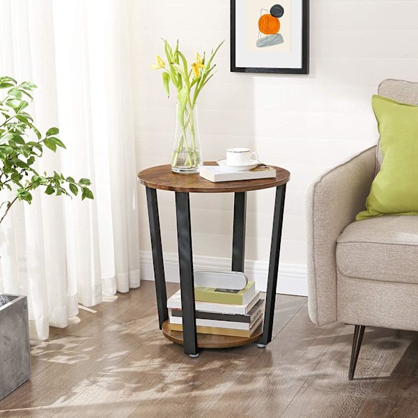 Rootz sidobord - Soffbord - Soffbord - Runt - Industriellt - Brun - Svart - Bearbetat trä - Metall - 50 x 50 x 57 cm