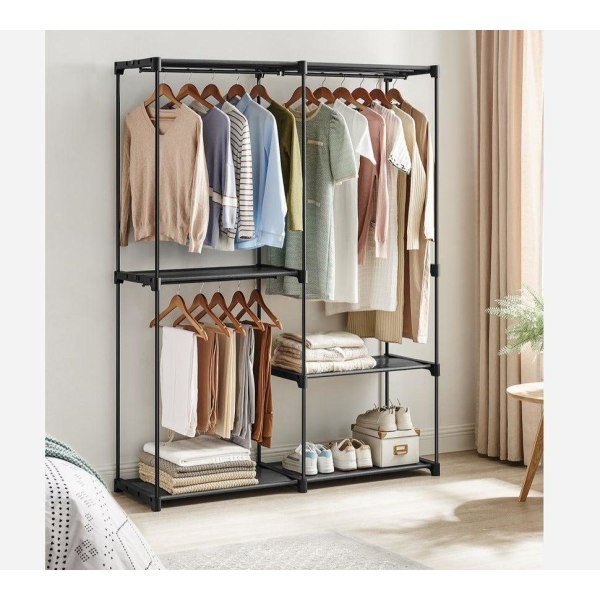 Rootz Garderob - Öppen garderob - Öppen garderobssystem - Walk-in Closet Organizer - Fristående öppen garderob - Stål - Plast - Svart - 43 x 138 x 182