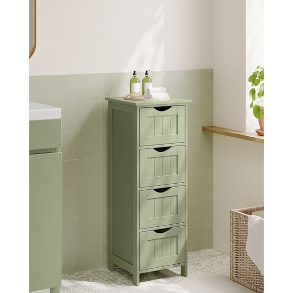 Rootz Laurel Green Badeværelsesskab - MDF Opbevaringsenhed - Håndklædebeholder - 30 cm x 30 cm x 82 cm - 8,3 kg - Maks. 45 kg øverste hyldekapacitet