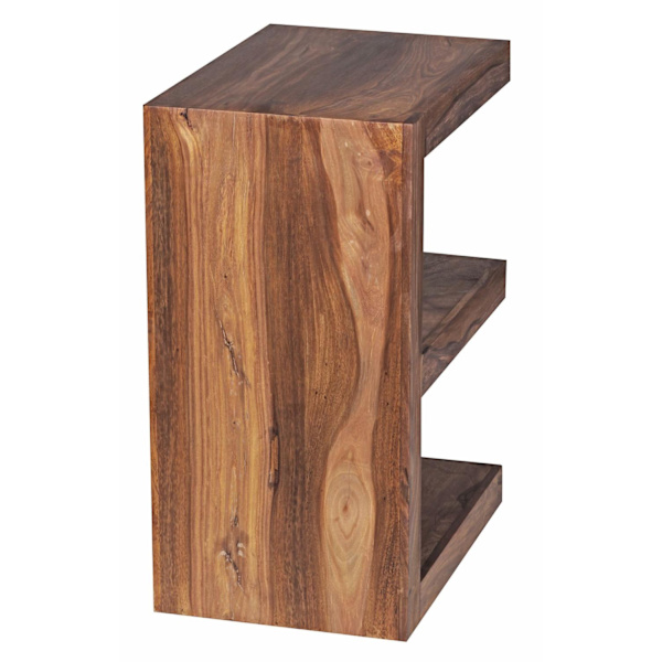 Rootz sidebord massivt træ Sheesham E Cube 60 cm højt stuebord design brunt sofabord i landlig stil