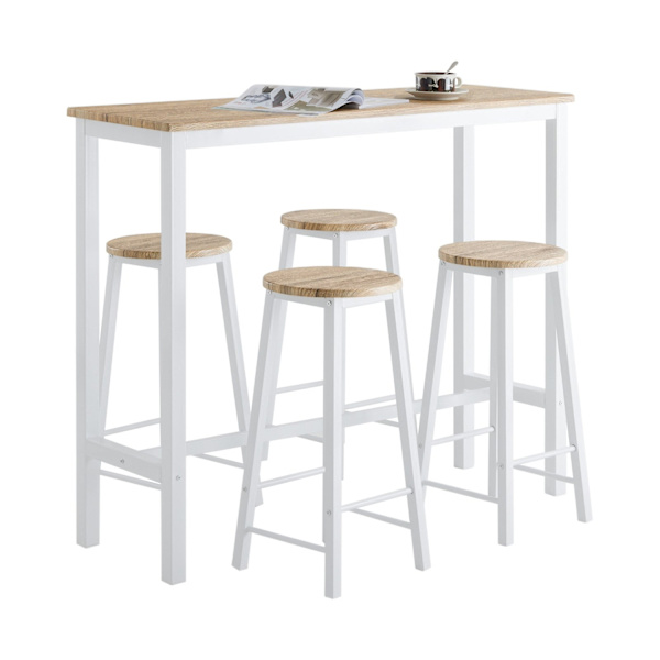 Rootz 5-delt barbordssæt med 4 taburetter - Spisebord - Morgenmadsbord - Robust metalstel - Høj belastningskapacitet - Ideel til køkken, spisestue, ha