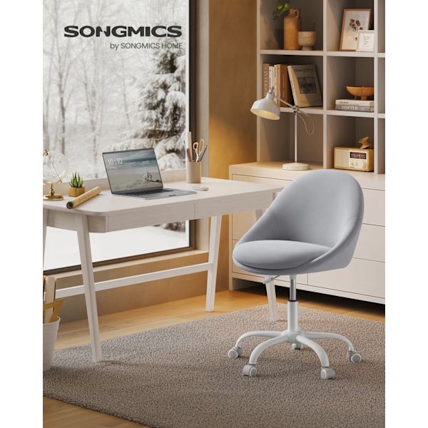 Rootz Drejestol - Kontorstol - Rullestol - Stålstel - Fløjl - Nylonhjul - 28 kg/m3 skumpolstring - 60 cm x 60 cm x (80-90) cm - Dove Grey - 8,2 kg - 1