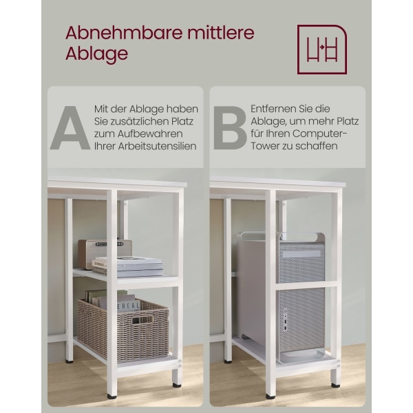 Rootz computerbord - Kontorbord - Studiebord - Spånplade og stål - Rummelig arbejdsflade - Robust konstruktion - Nem montering - Ahornhvid - 138cm x 1