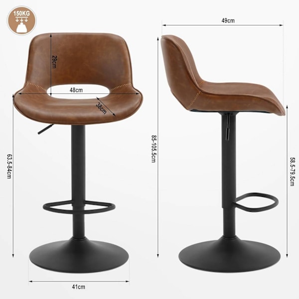 Rootz Barstolsset i konstläder - Bänkpallar - Vintage konstläder - Vattentät - 48cm x (85-105,5cm) x 49cm