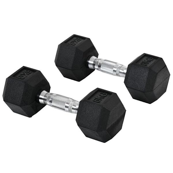 Rootz 2 x 6 kg Hexagonala Hantlar - Gummihantlar - Räftigt handtag - Sport Hexviktsset - Tyngdlyftningsövning - Hemma - Gym - Svart