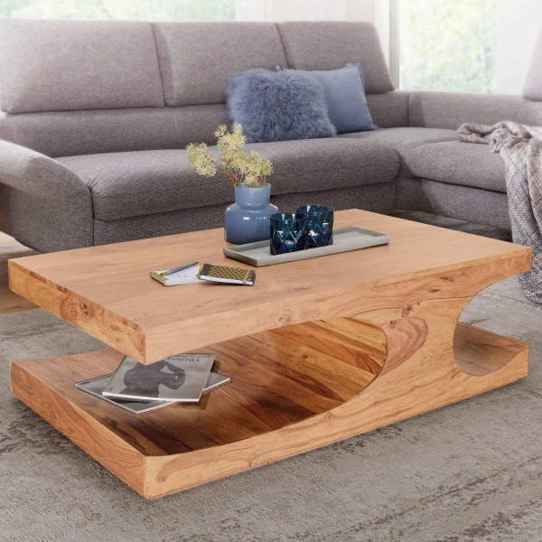 Rootz soffbord massivt trä Acacia 118 cm brett matsalsbord design mörkbrunt bord i lantlig stil