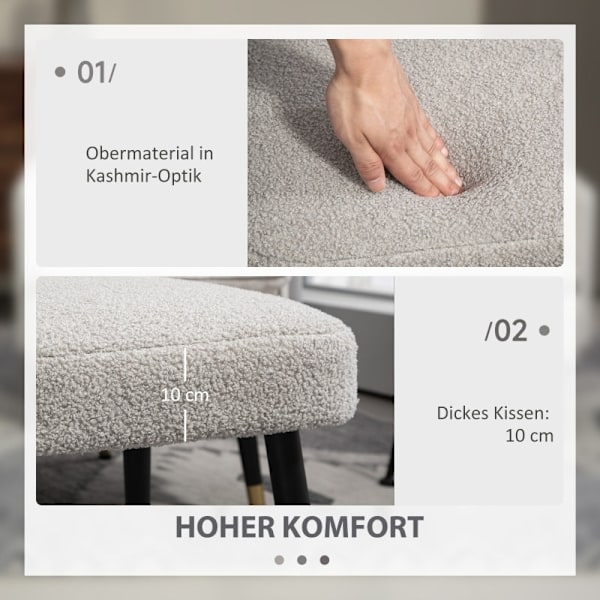 Rootz skammel - Fodstøtte Ottoman - Cashmere Look - Blød polstring - Stålben - Lysegrå - 42cm x 42cm x 47cm