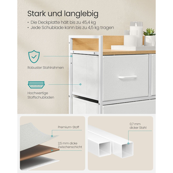 Rootz kommode - Opbevaringsskab - Kommode - Spånplade & MDF - Stålramme - Cloud White - Eg Beige - 29cm x 98,2cm x 70cm