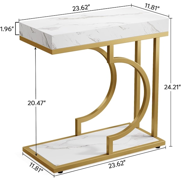 Rootz Faux Marmor Endebord - C-Table - Moderne Sidebord - Moderne Elegance -30 cm D x 60 cm B x 61,52 cm H