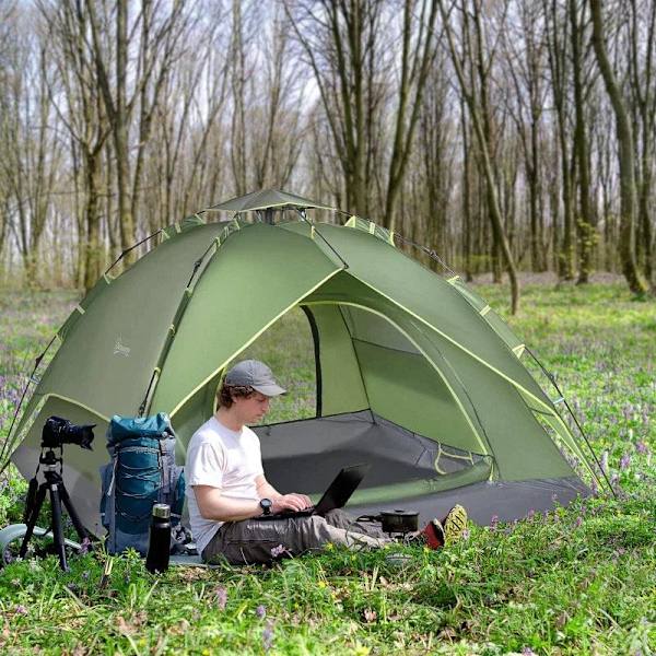 Rootz Camping Tent - Double Tent - Family Tent - Automatic Pop Up - Tent - Dark Green - 210 X 210 X 140 cm