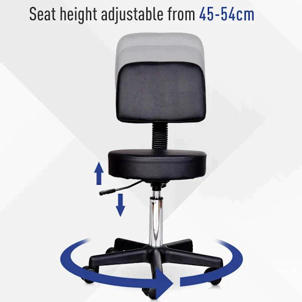 Rootz Rolling Stool - Work Stool - Cosmetic Stool - Swivel Stool - Salon Stool - Black