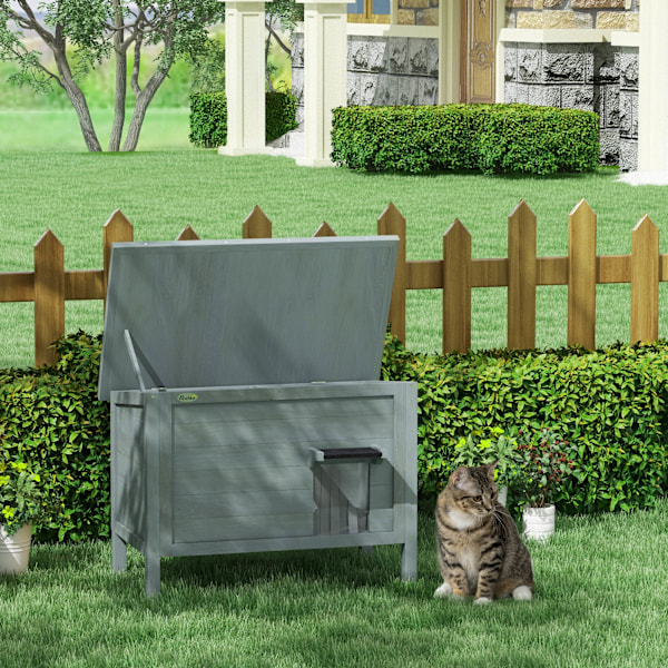 Rootz Outdoor Cat House - Katzenhaus - Säänkestävä Katzenhütte - Viihtyisä eristys - 85cm x 50 cm x 68,5 cm harmaa+musta