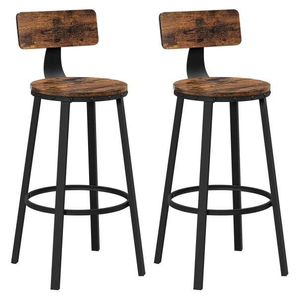 Rootz Barstole - Køkkenstole - Sæt med 2 høje barstole med ryglæ