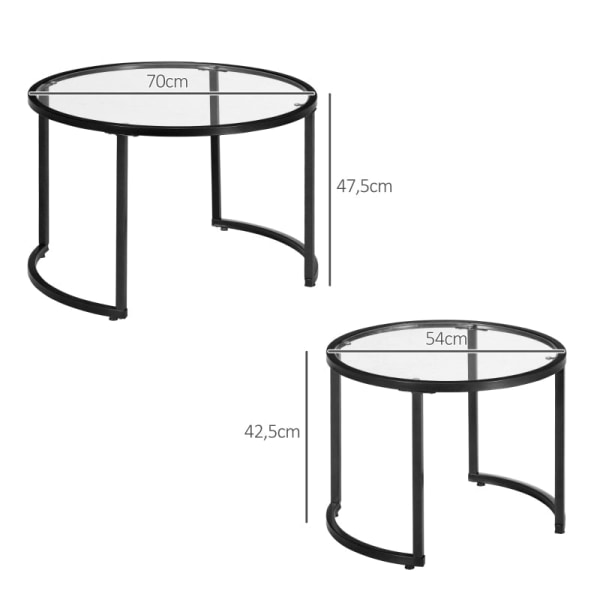 Rootz sæt med 2 sideborde - Industrielt design - Stabelbare borde - Pladsbesparende - Holdbar og nem at rengøre - Stabil base - Ø70 x 47,5H cm (Stor)