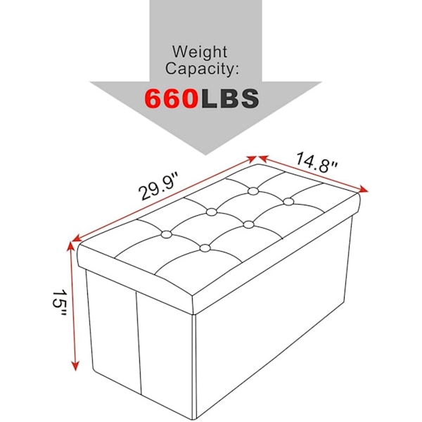 Rootz hopfällbar förvaringsboxbänk - Tyg Ottoman - Stor kapacitet - Bekväm sits - 76 cm x 38 cm x 37,5 cm