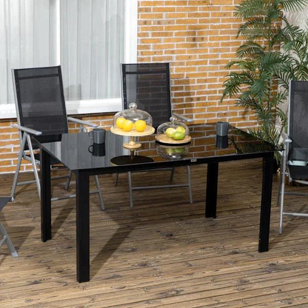 Rootz Havebord - 6 personers - Vejrbestandig - Hærdet glas - Terrassebord - Sort - 150 cm x 90 cm x 74 cm