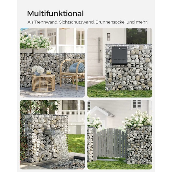 Rootz Gabion -seinäsarja - galvanoitu teräsverkko - hopeanvärinen - maisemakivet - 100 cm x 90 cm x 30 cm