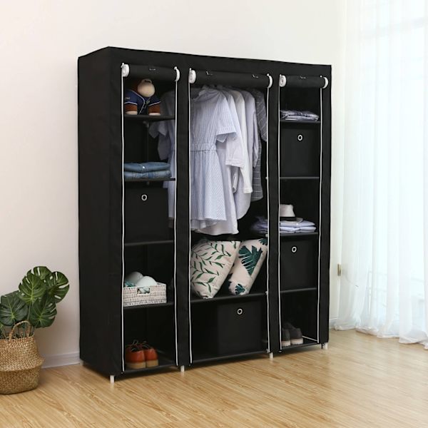 Rootz Foldegarderobe - Skabsorganisering - Opbevaringsskab - Rørformet stålramme - Fleecestof - Støvfri opbevaring - Pladsbesparende design - 150 cm x