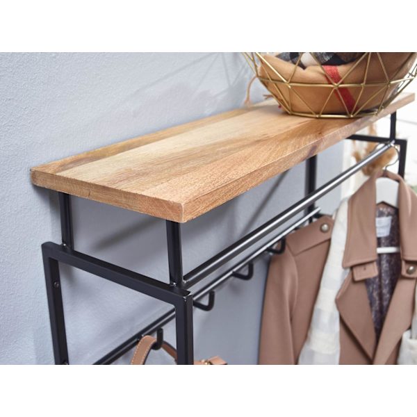 Rootz design seinävaatekaappi mango massiivipuu metalli 71x29x20 cm - Koukkutanko hyllyllä ja vaatetanko - Eteisen vaatekaappi vaatekaappi seinäpuuta