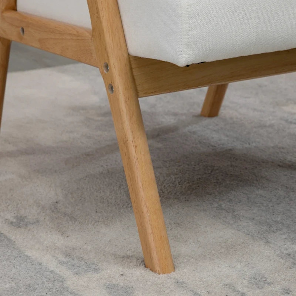 Rootz stoppad fåtölj - i skandinavisk design - sammetslook - massiv träram - gummiträ - natur + kräm - 68 x 74 x 82 cm