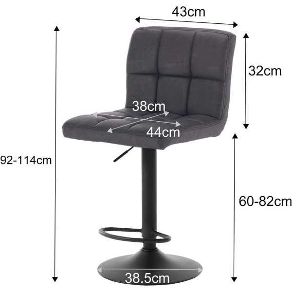 Rootz Barpall - Justerbar bänkstol - Vridbar barstol - Ergonomisk komfort - Hållbar & Långvarig - Säker & Stabil - Imiterat läder - 92cm-114cm x 44cm