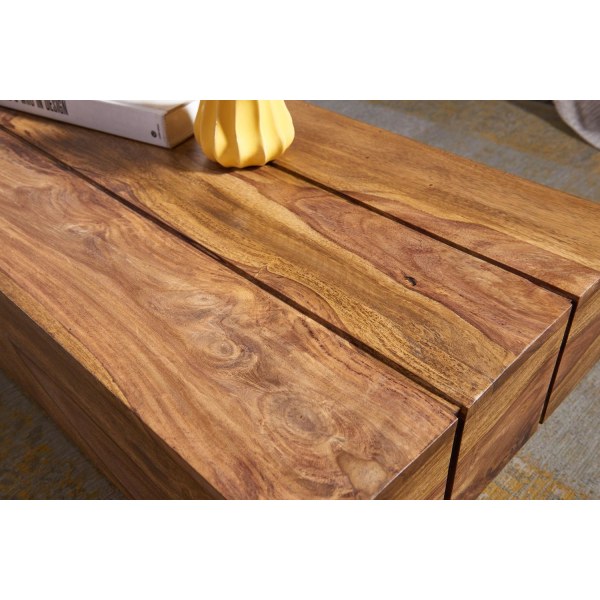 Rootz sofabord massivt træ Sheesham 120 cm bredt design stuebord mørkebrunt bord i landstil