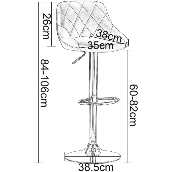 Rootz justerbar barstol i imiteret læder - Drejelig barstol - Højdejusterbar stol - 360° drejelig, justerbar højde, holdbar konstruktion - 84-106 cm x