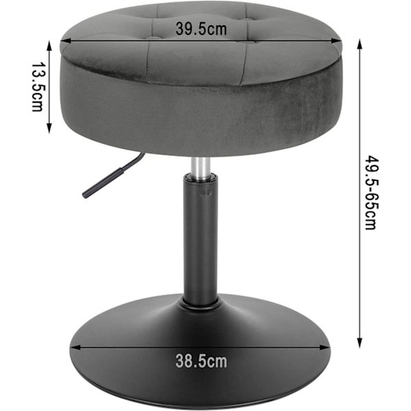 Rootz Justerbar Sammetsbarstol - Bänkstol - Vridbar pall - Slitstark, Modern, Multifunktionell - Sittdiameter 39,5 cm, Höjd 49,5-65 cm, Basdiameter 38