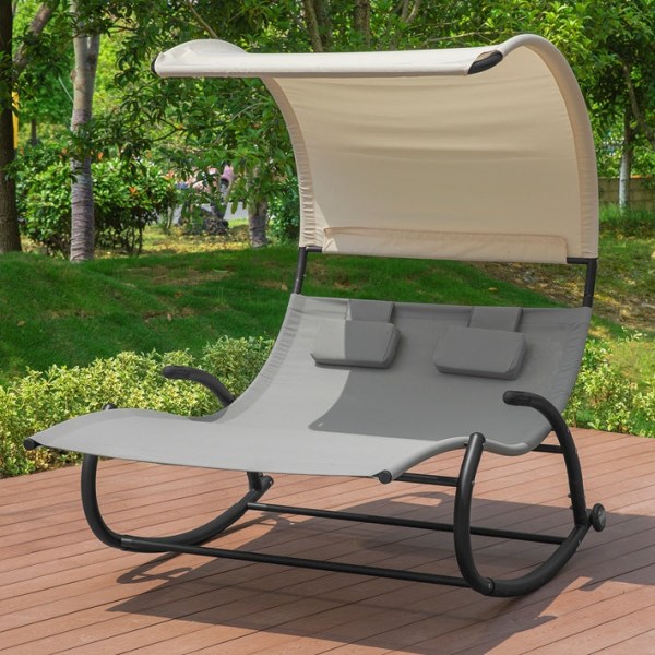 Rootz Double Rocking Lounger - Solstol med hjul - Trädgårdssäng med solskydd - Slitstark metallram - Vattenavvisande syntetisk fiber - Lätt att rengör