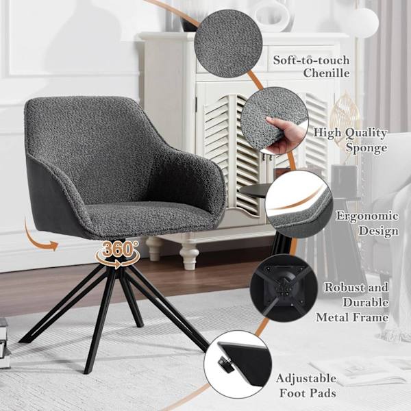 Rootz matstolsset - Snurrstol - Stoppad stol - Boucle tyg - Robusta metallben - 58cm x 82cm x 53,5cm