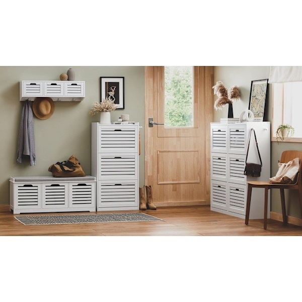 Rootz Skoskab med 6 klapper - Skovipper - Skokommode - Alsidig opbevaring - Pladsbesparende design - Nem montering - Hvid - 115 cm x 112 cm x 30 cm